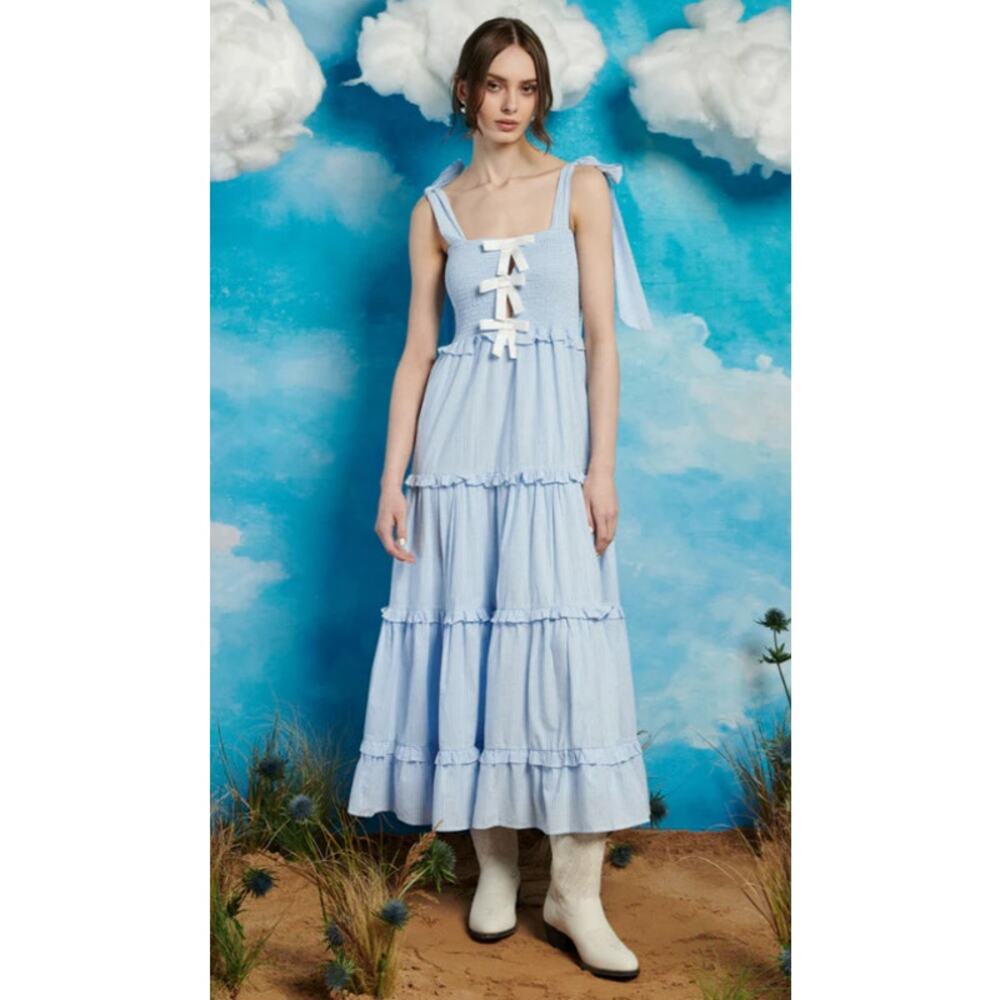 Sister Jane Kansas Striped Midaxi Bow Dress in Cornflower Blue
